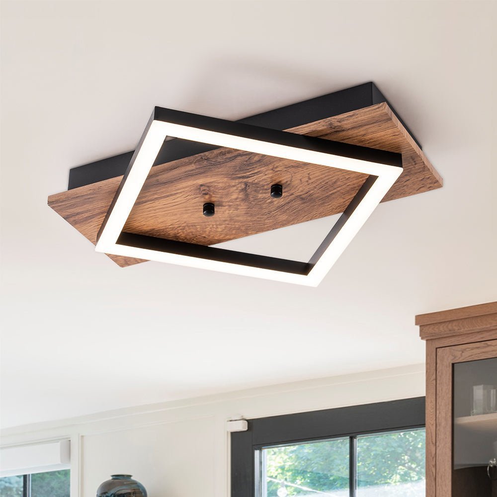 Square LED Walnut Flush Mount