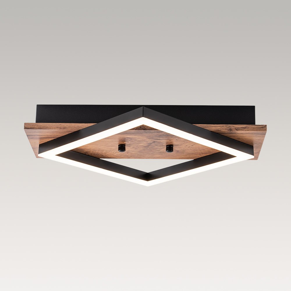 Square LED Walnut Flush Mount