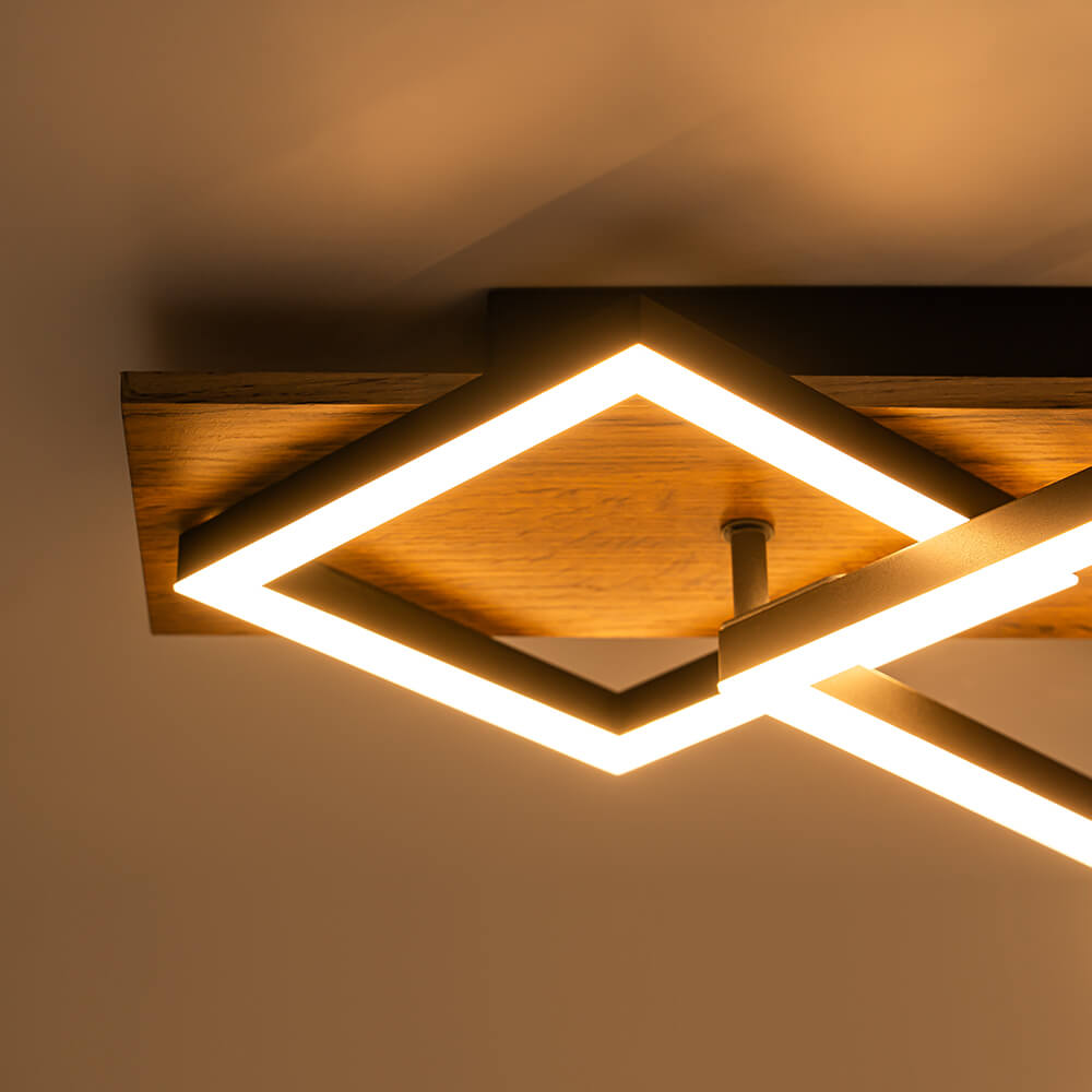 Square LED Walnut Flush Mount