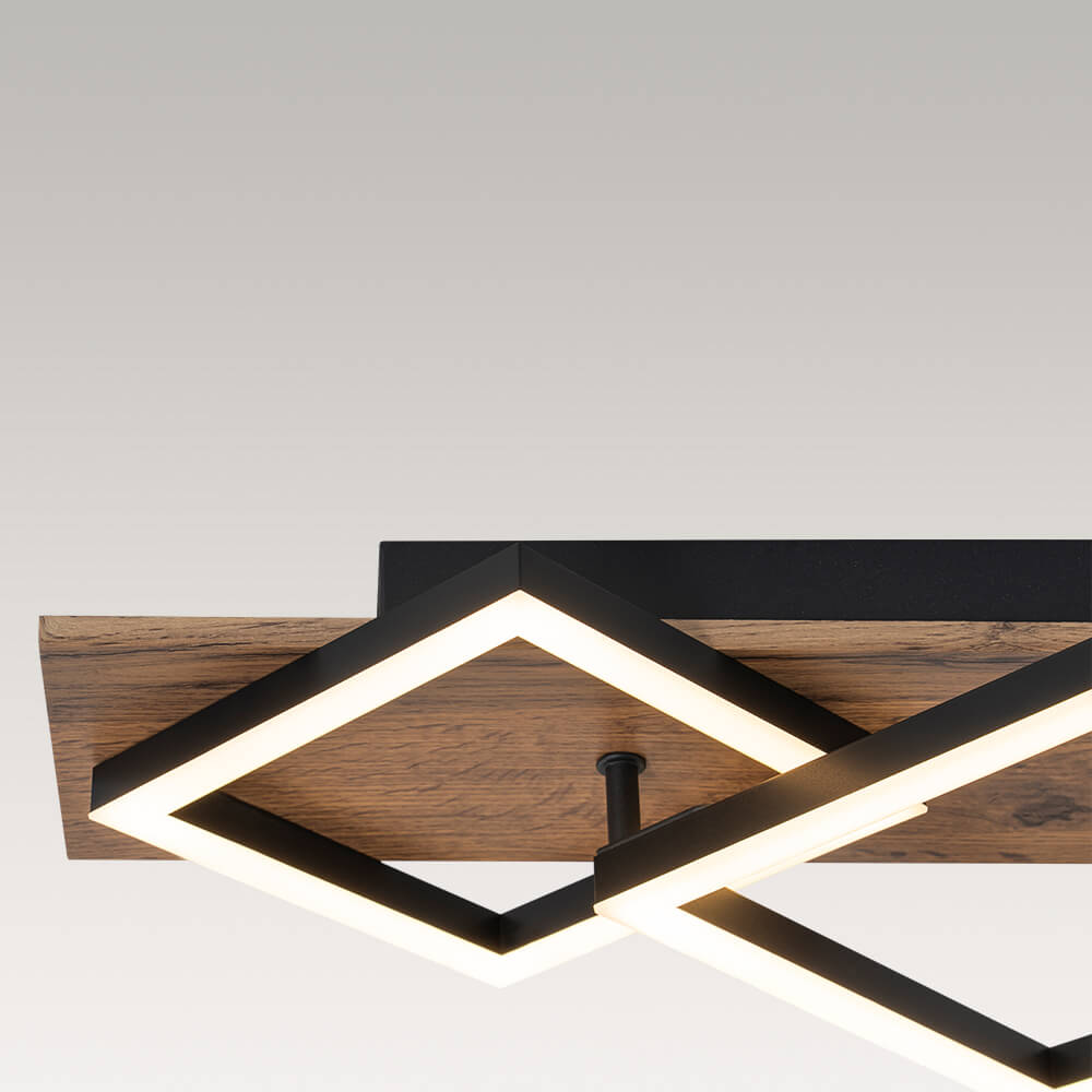 Square LED Walnut Flush Mount
