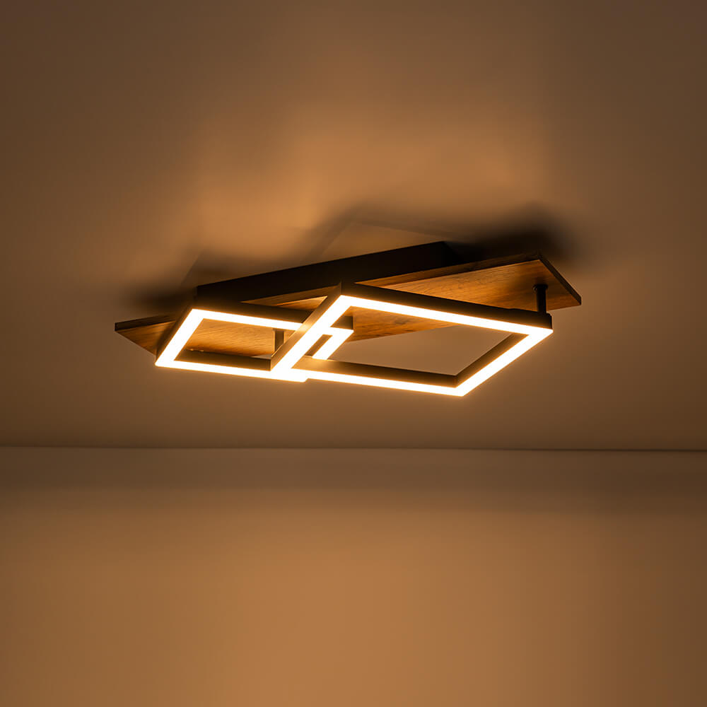 Square LED Walnut Flush Mount