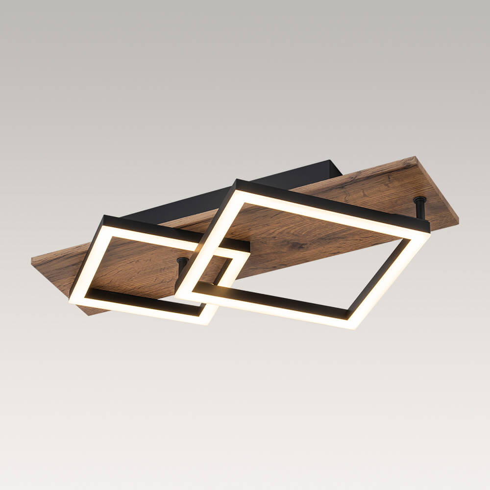 Square LED Walnut Flush Mount
