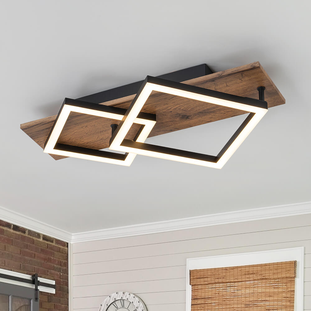 Square LED Walnut Flush Mount