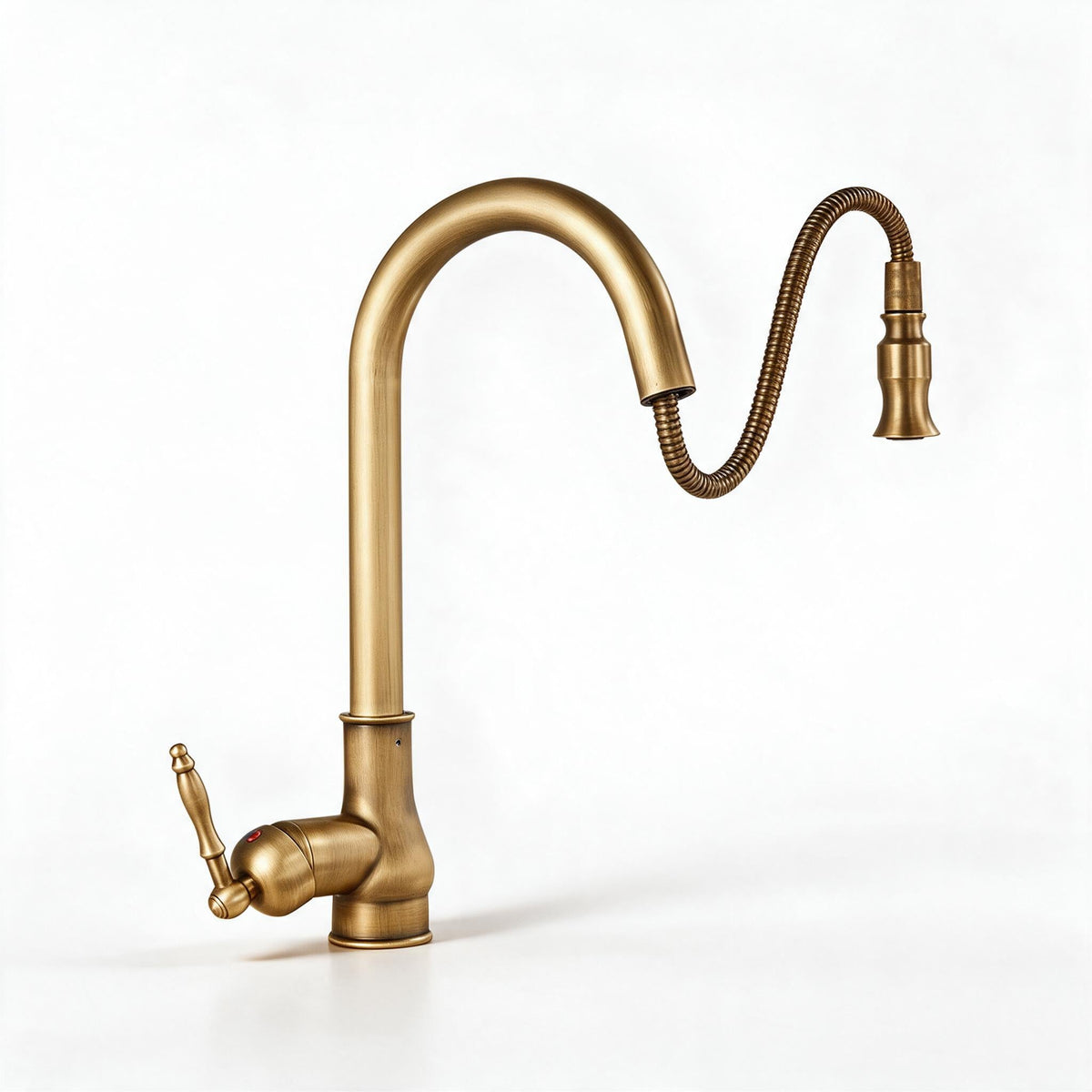 Pull Out Mixer Tap with Swivel Spout and Spray Hose | Antique Brass or Matte Black | Kitchen Sink Accessories, Retro Shape