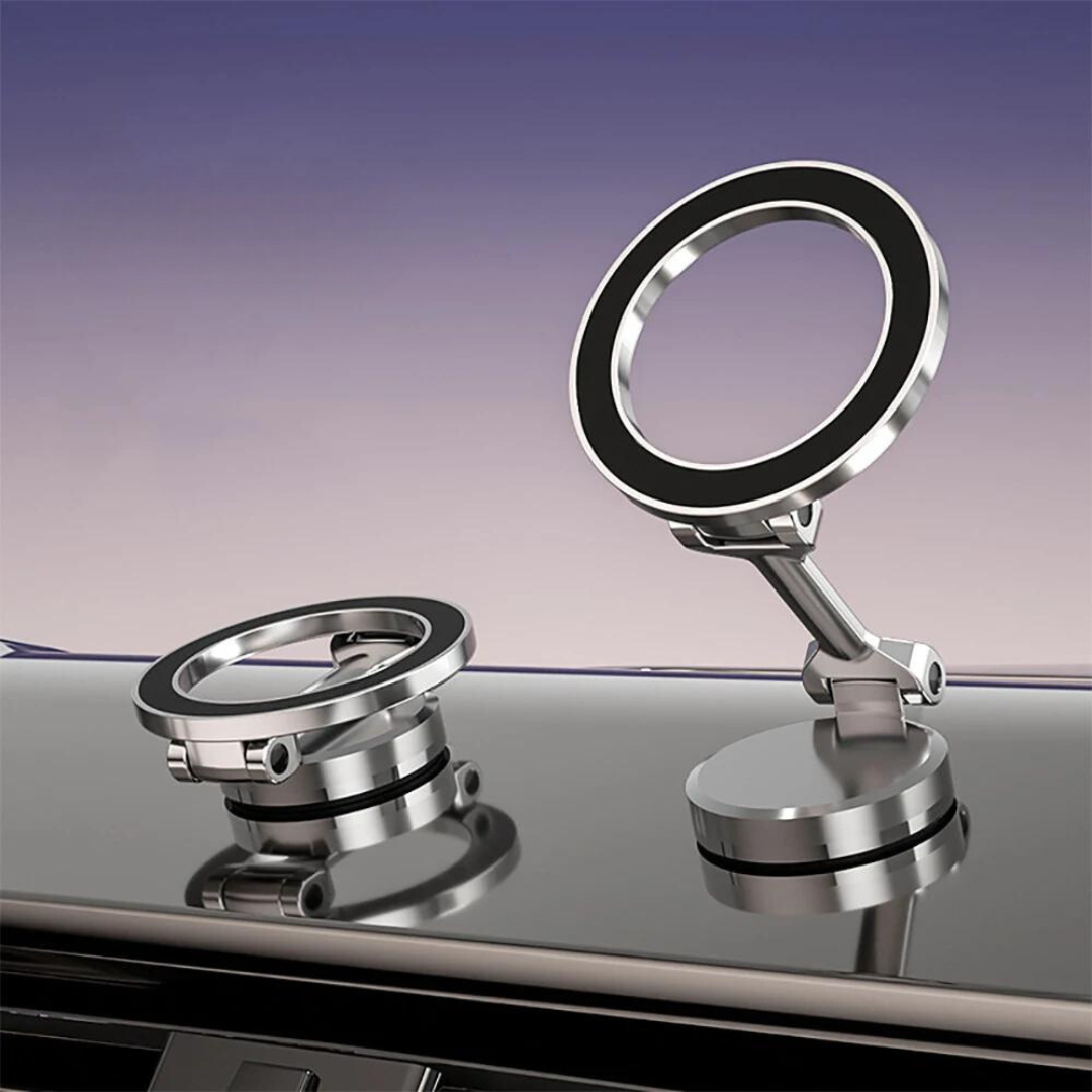 Magnetic Car Phone Holder for the Center Console | 360 Degree Rotation and a Folding Arm | Works with MagSafe or a Metal Plate