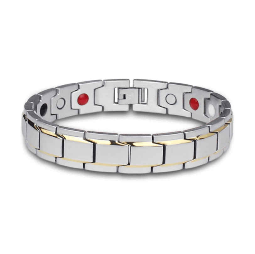 Magnetic Stainless Steel Bracelet for Men and Women | 316L Link Band with Red and Silver Dots | 21 x 1.3 cm