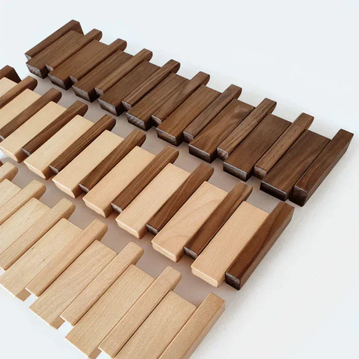 Wooden Wall-Mounted Coat Rack with Foldable Hooks – Piano Key Design Storage Rack