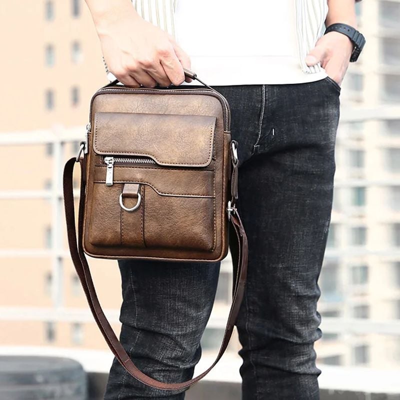 Men's PU Leather Crossbody Bag with Laptop Room | Multiple Compartments and Zip Pockets | Adjustable Shoulder Strap