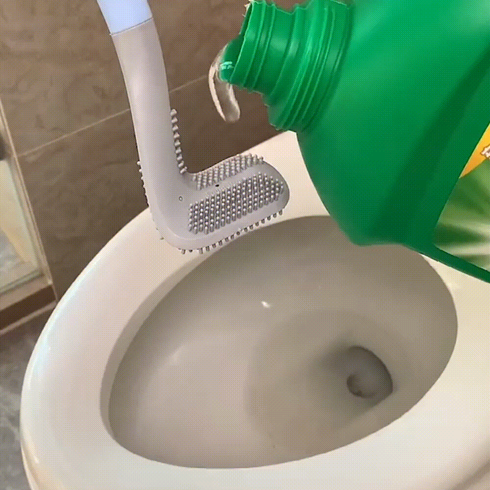 Long Handle Toilet Brush with a Silicone Head | Reaches Under the Rim and Resists Tangled Hair | Wall Mount, No Drilling