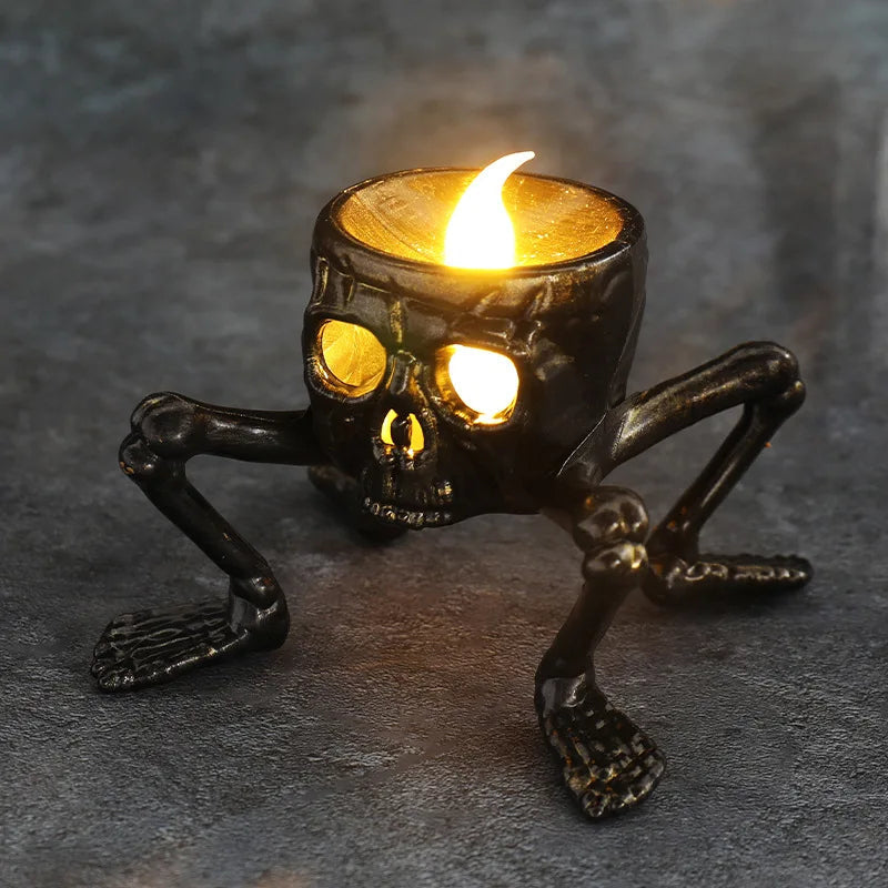 Skull shaped flameless LED tea light candle for Halloween decor