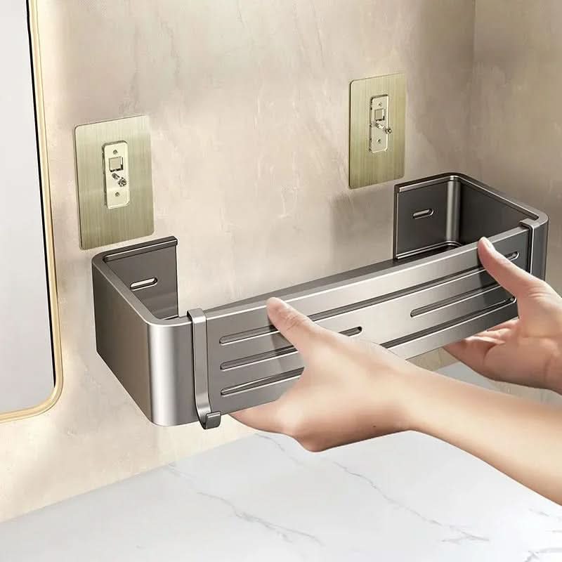 Self-Adhesive Wall-Mount Bathroom Shelf Organizer | White, Gray & Black | No-Drill Rust-Resistant Waterproof Storage