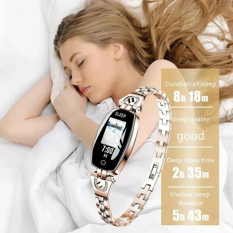 Fitness Band and Smart Watch with a Steel Link Bracelet | Heart Rate, Sleep and Step Data | IP67 Water Resistant, Gold or Silver