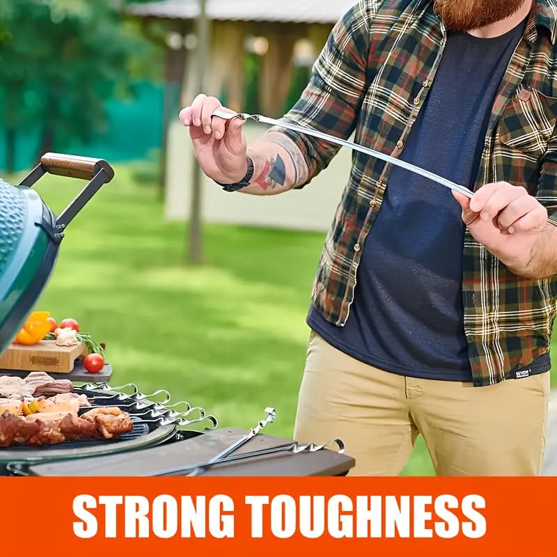 Long Handle BBQ Skewers Set of 6, 23.6 In | Durable Reusable Design | Heat-Safe Grilling Tool for Meat, Veggies & Kebabs