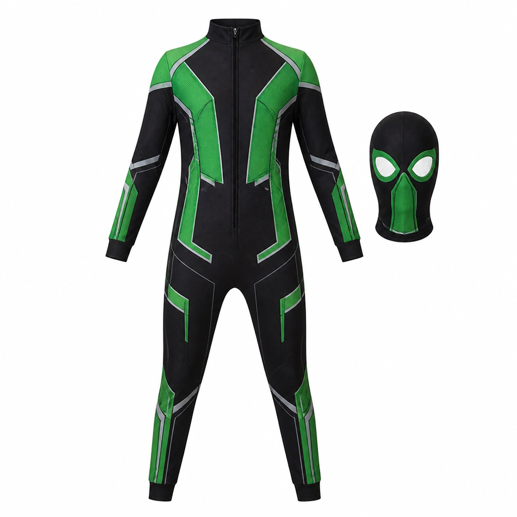 Kids superhero Halloween costume jumpsuit with matching face mask
