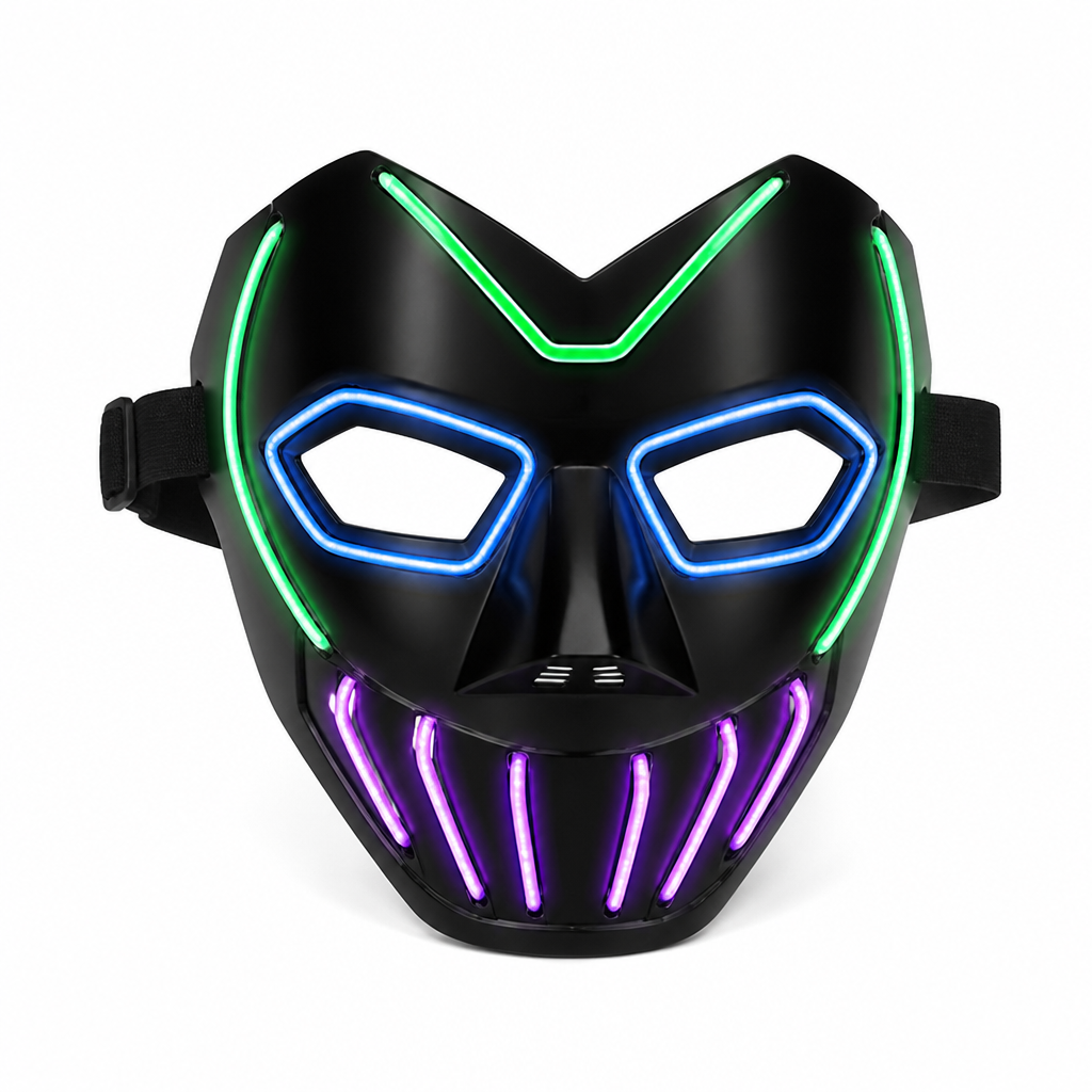 LED light up party mask with glowing multicolor lighting and adjustable straps
