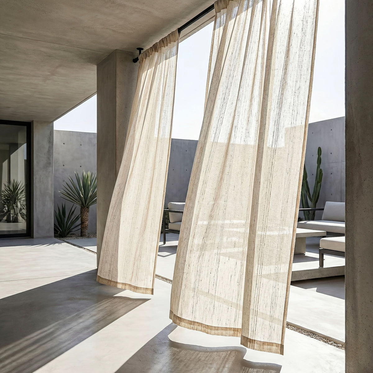 Faux Linen Outdoor Sheer Curtain Panels in 5 Sizes | Light-Filtering Boho Design | Privacy for Patios, Pergolas & Balconies