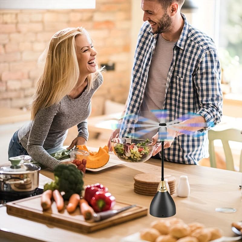 Tabletop Fly Fan for Outdoor Dining | Rotating Blades, USB Rechargeable | Quiet Insect Control for Picnics and BBQs