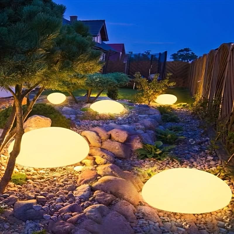 Solar-Powered Stone-Look Sphere Garden Lamp | White, Warm & Multicolor LED | No-Wiring Outdoor Pathway & Patio Light
