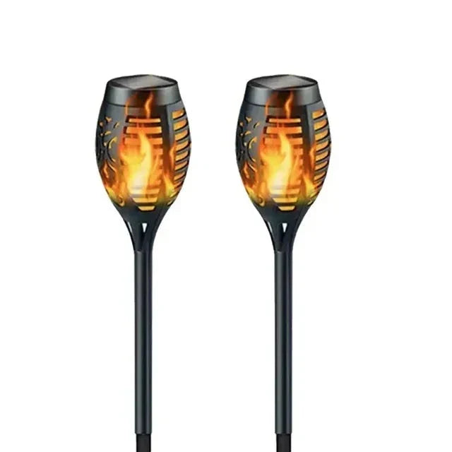 Solar Flame Torch Lights on Stakes | Flickering LED Effect, Charges by Day and Comes On at Dusk | Outdoor Yard Decorations