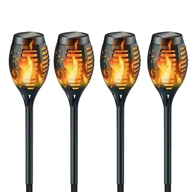 Solar Flame Torch Lights on Stakes | Flickering LED Effect, Charges by Day and Comes On at Dusk | Outdoor Yard Decorations