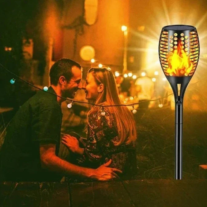 Solar Flame Torch Lights on Stakes | Flickering LED Effect, Charges by Day and Comes On at Dusk | Outdoor Yard Decorations