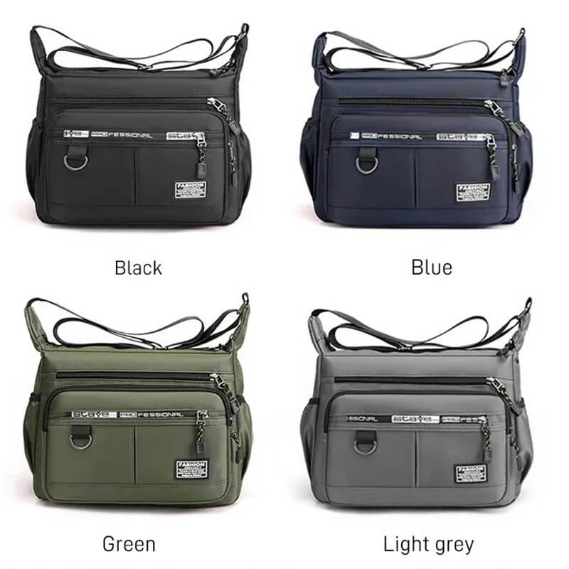 Nylon Crossbody Bag with Multiple Zip Pockets | Water-Repellent Messenger Shoulder Pack for Work, School or Travel