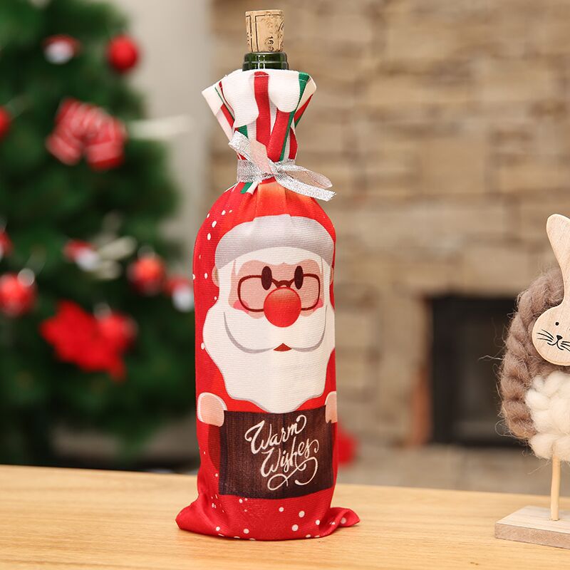 Christmas Wine Bottle Cover with a Santa Print | Soft Fabric with a Built-In Tie | Table Decorations, 3 Designs