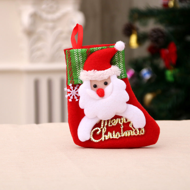 Christmas Stocking with a Plush Bear in a Santa Hat | Embroidered Snowflakes and Greeting | Mantel Decorations with a Loop