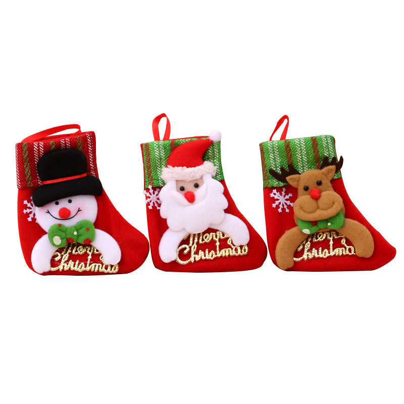 Christmas Stocking with a Plush Bear in a Santa Hat | Embroidered Snowflakes and Greeting | Mantel Decorations with a Loop