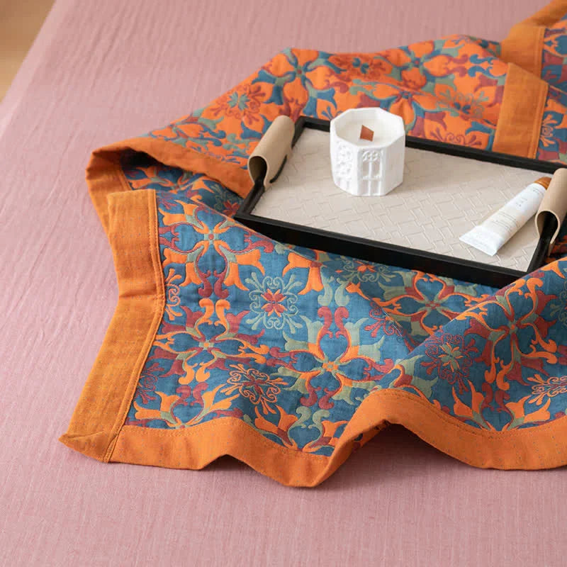 Six Layer Cotton Quilt in a Blue Print | Breathable Warm Blanket for Bed or Sofa | Four Sizes Up to 250 x 240 cm