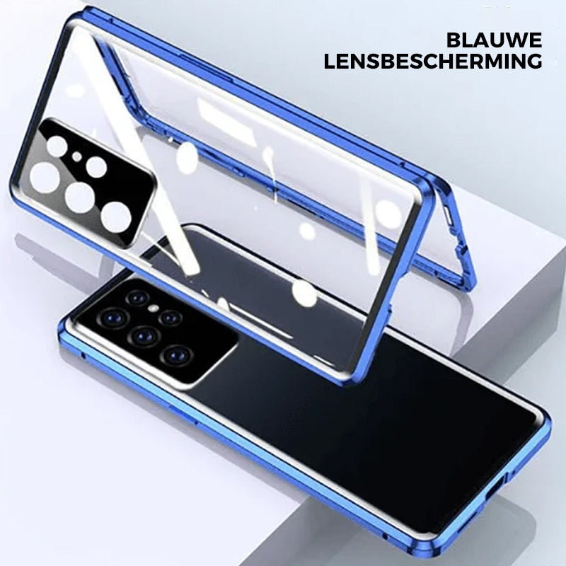 Double Sided Tempered Glass Phone Covers for Samsung Galaxy | Magnetic Metal Frame with Safety Lock | 3 Colors