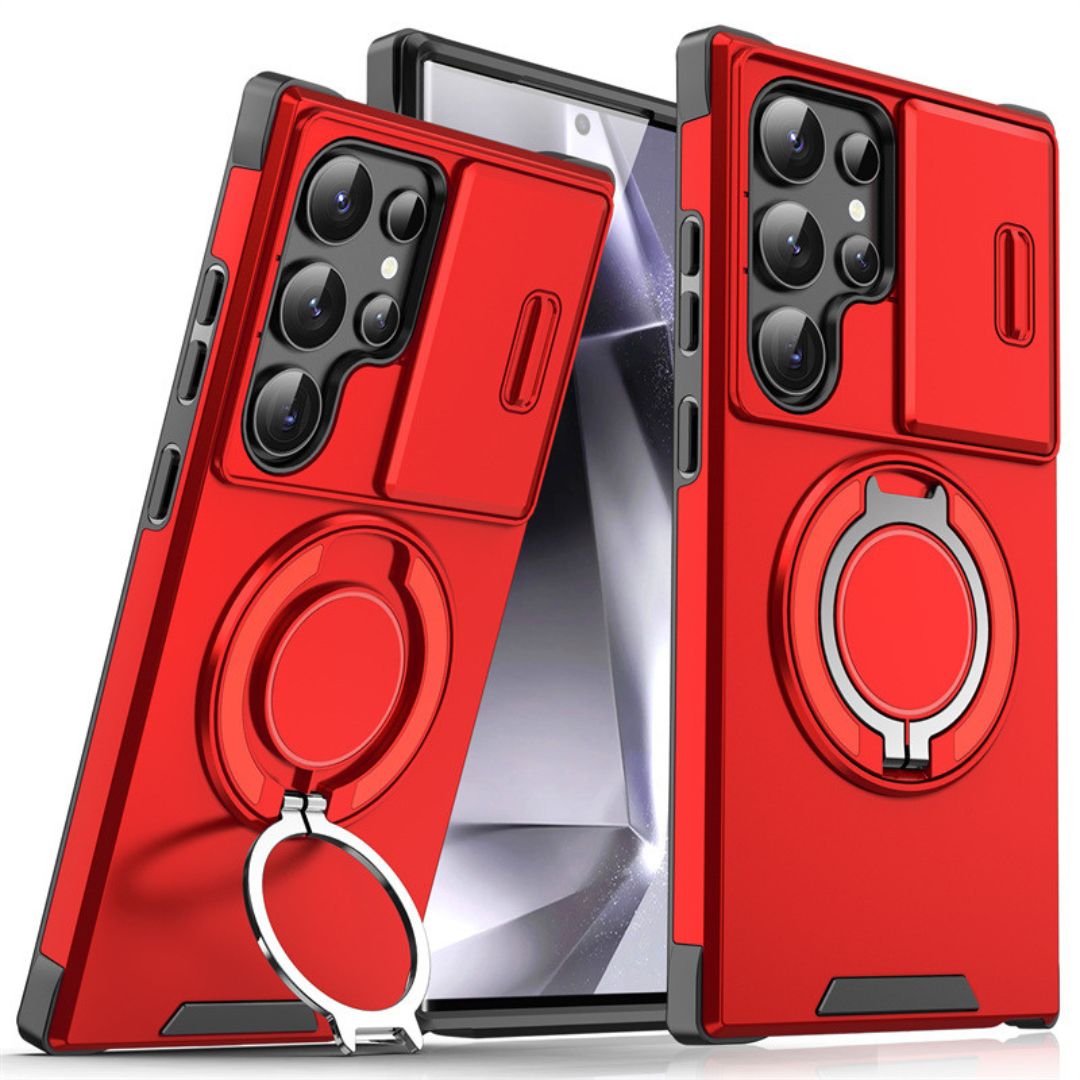 MagSafe Phone Case for Samsung Galaxy S25 Ultra and Earlier | Sliding Camera Cover with Fold-Out Ring Stand