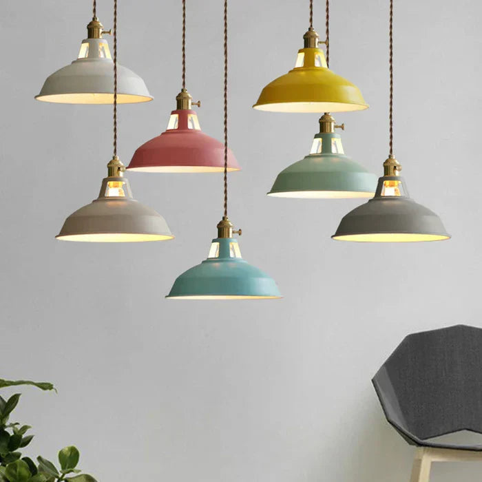 Industrial Retro Metal Pendant Light Ceiling Fixture with E27 Socket | Adjustable Textile Cord | 7 Colors