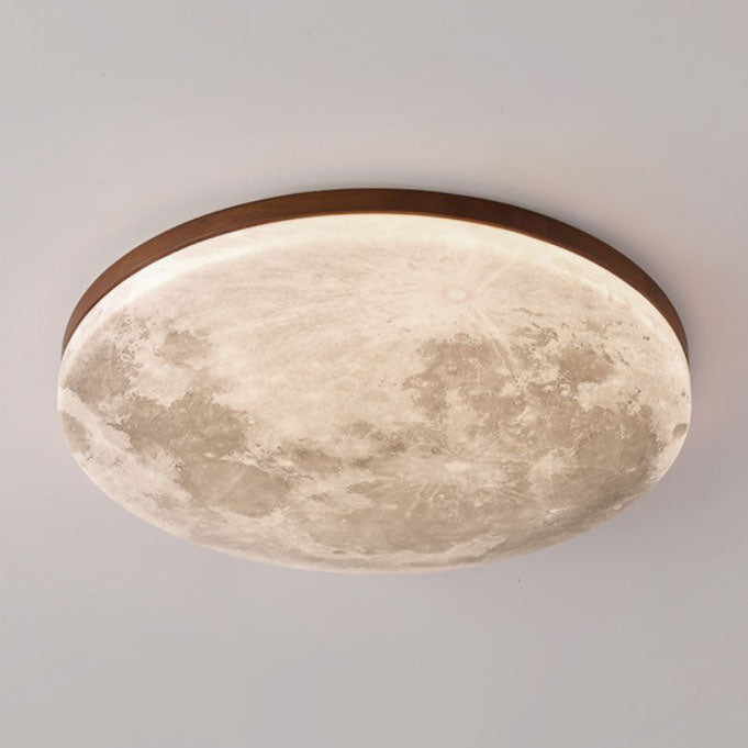 Moon Ceiling Light Flush Mount Wood Finish