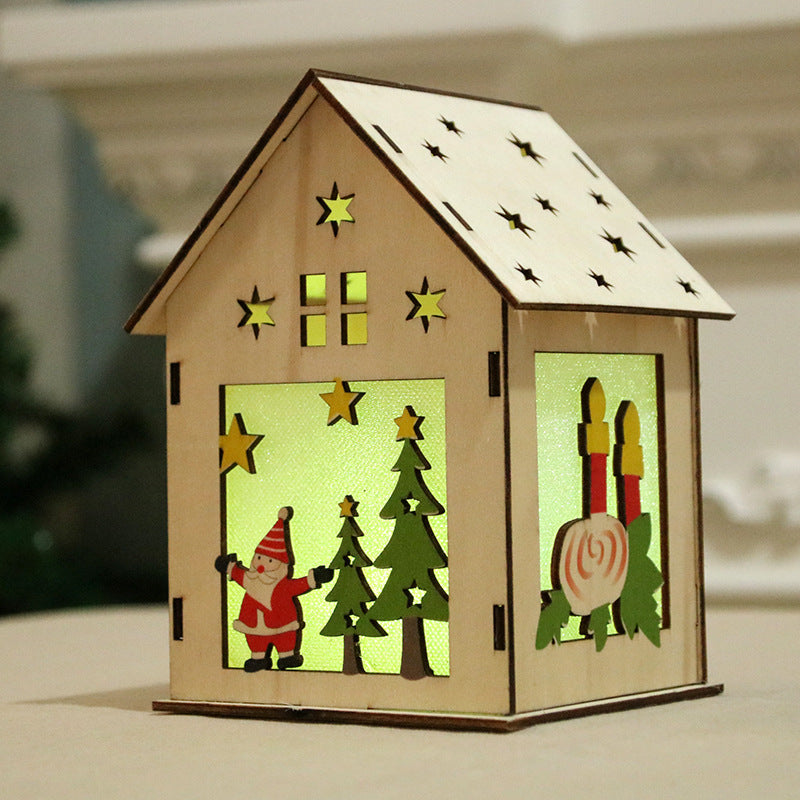 Wooden Santa House Christmas Ornament with Jute String | Laser-Cut Tree and Star Details | Rustic Hanging Decorations