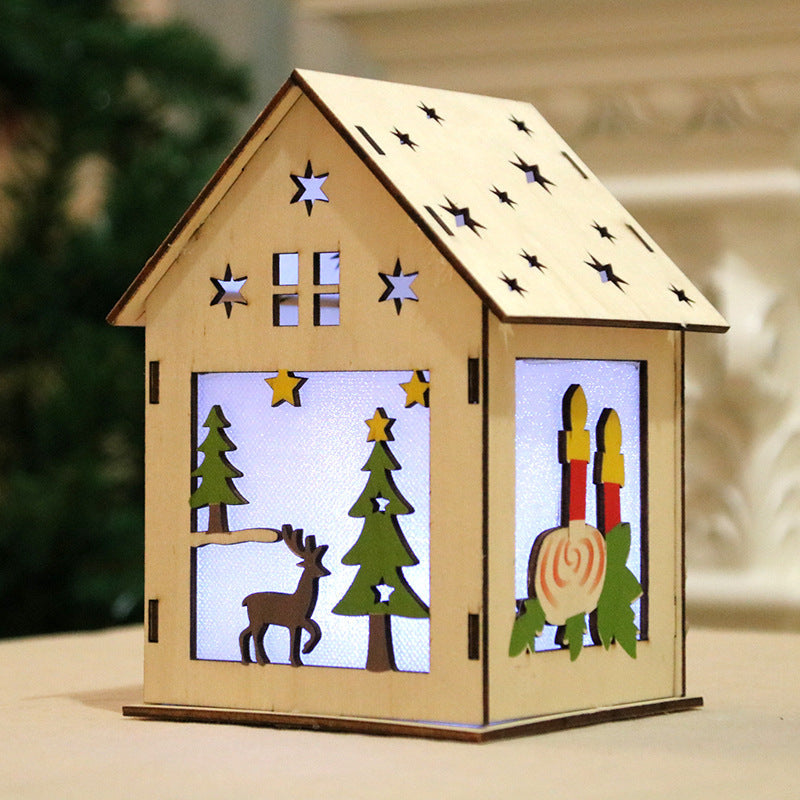 Wooden Santa House Christmas Ornament with Jute String | Laser-Cut Tree and Star Details | Rustic Hanging Decorations