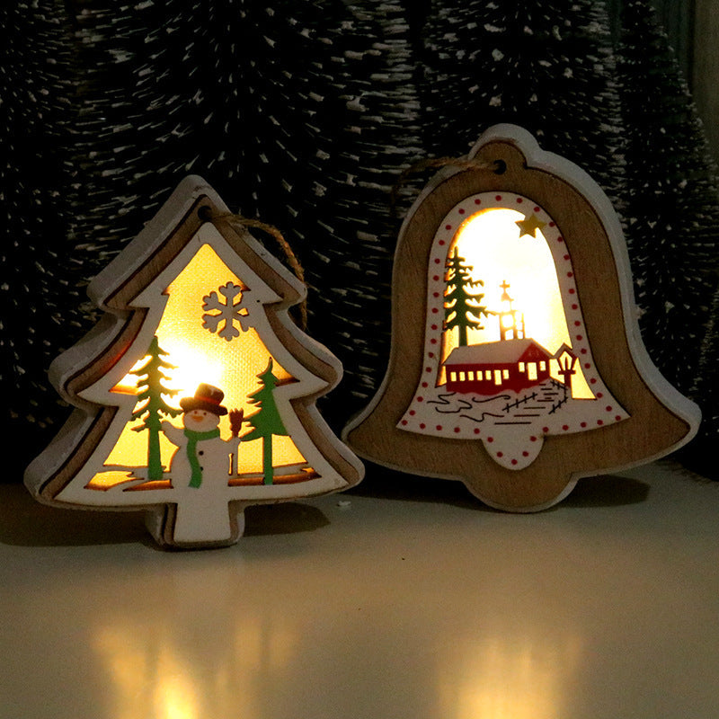 Wooden Christmas Ornaments with LED Lights | Star, Tree and Gift Box Shapes | Warm Glow for Mantel or Window Display