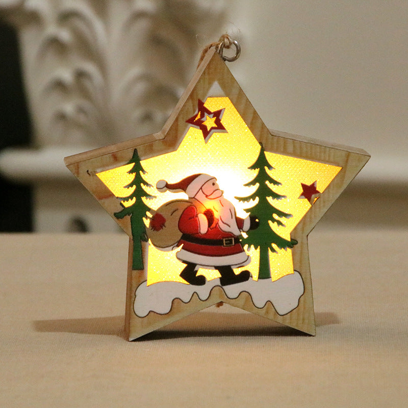 Wooden Light Up Christmas Ornaments with Santa and Pine Scenes | Round or Star Shapes with a Hanging Loop | Warm Indoor Glow