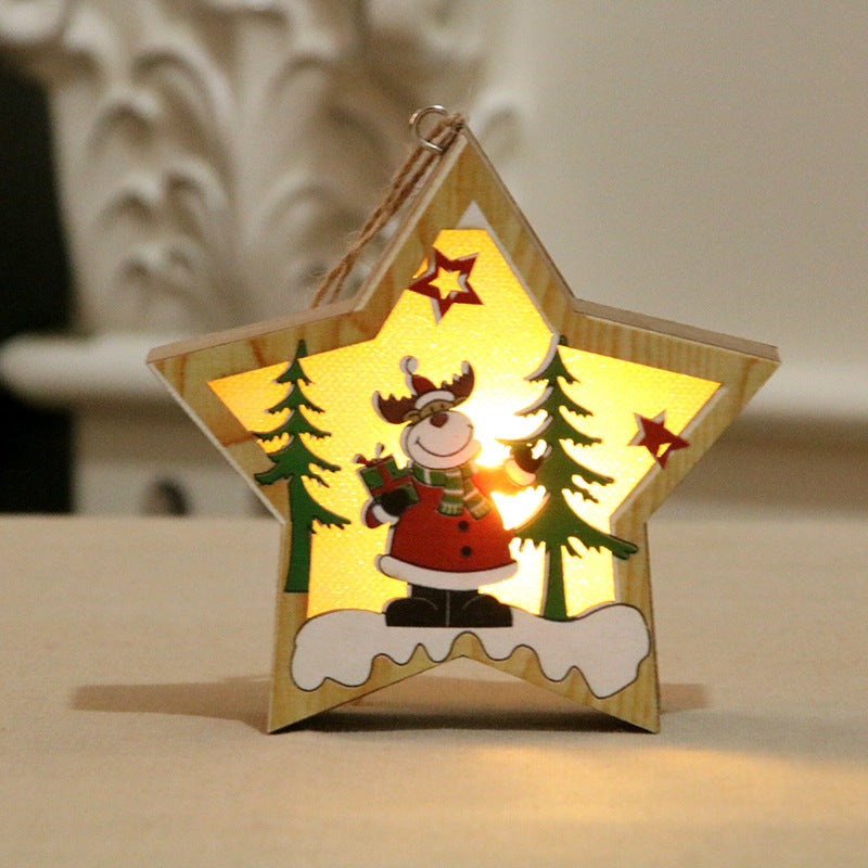 Wooden Light Up Christmas Ornaments with Santa and Pine Scenes | Round or Star Shapes with a Hanging Loop | Warm Indoor Glow