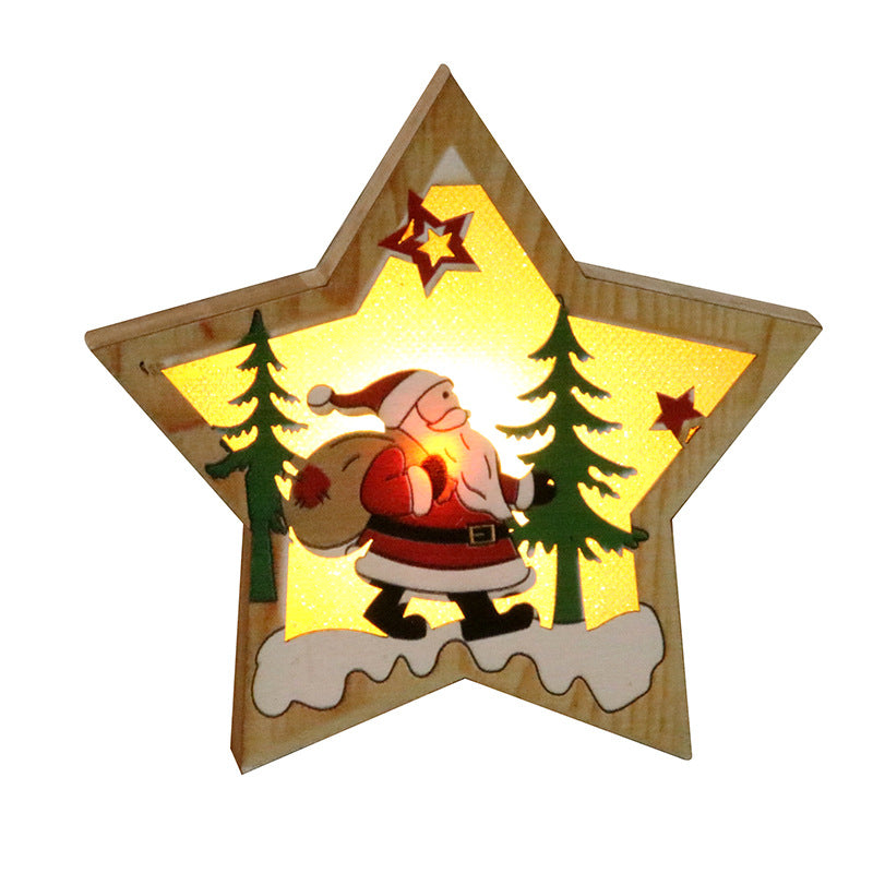 Wooden Light Up Christmas Ornaments with Santa and Pine Scenes | Round or Star Shapes with a Hanging Loop | Warm Indoor Glow