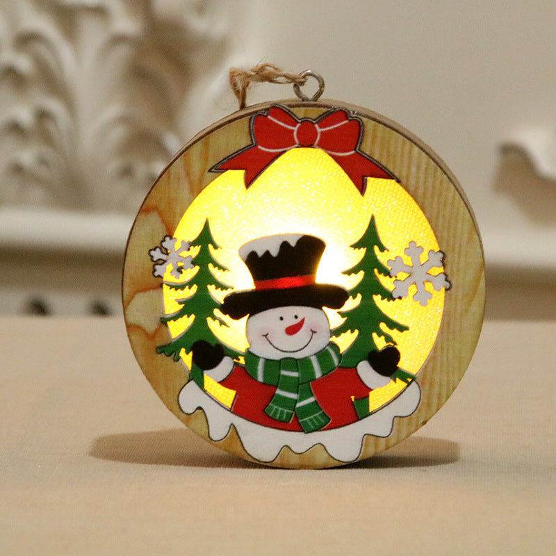 Wooden Light Up Christmas Ornaments with Santa and Pine Scenes | Round or Star Shapes with a Hanging Loop | Warm Indoor Glow