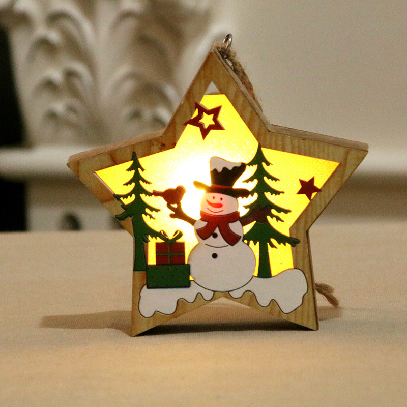 Wooden Light Up Christmas Ornaments with Santa and Pine Scenes | Round or Star Shapes with a Hanging Loop | Warm Indoor Glow