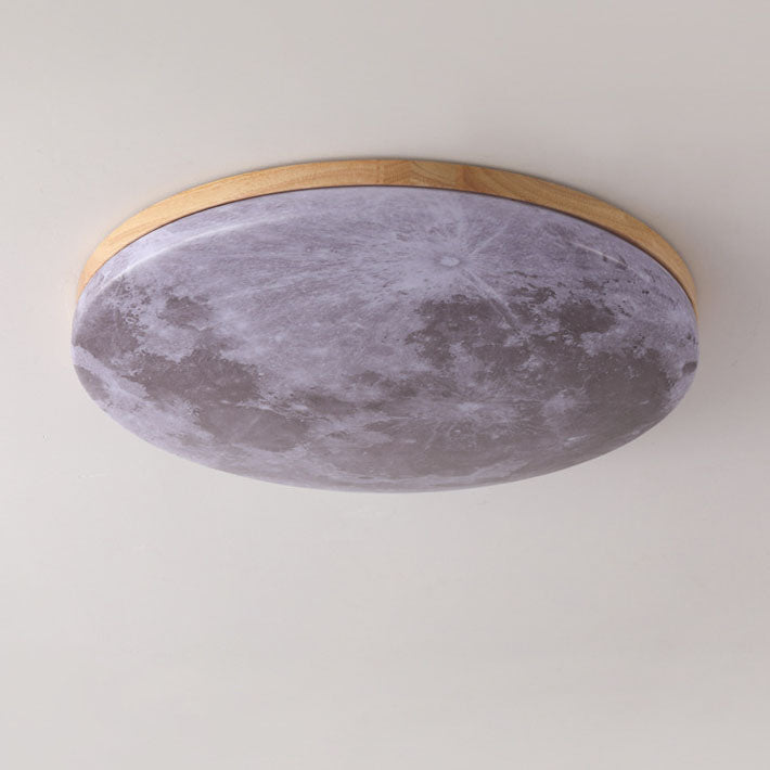 Moon Ceiling Light Flush Mount Wood Finish