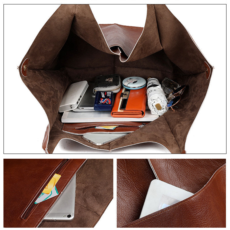 Oversized Faux Leather Tote Bag with 30 cm Handles | Roomy Shopper to Carry by Hand or Over the Shoulder | 5 Colors