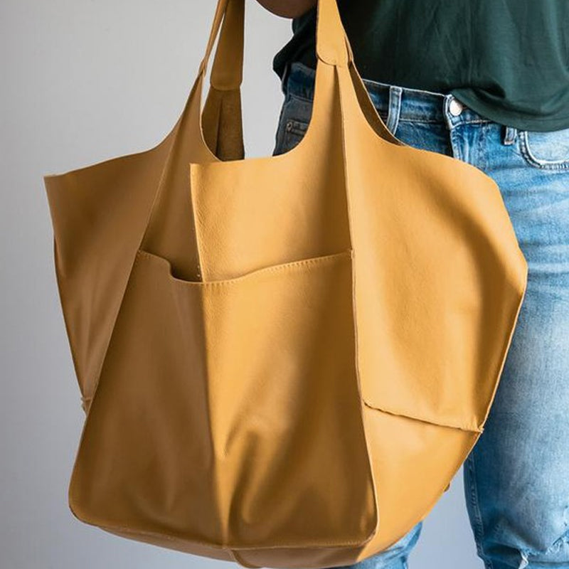 Oversized Faux Leather Tote Bag for Women | Soft Slouchy Shoulder Carry for Work or Travel | 6 Colors, Black to Khaki