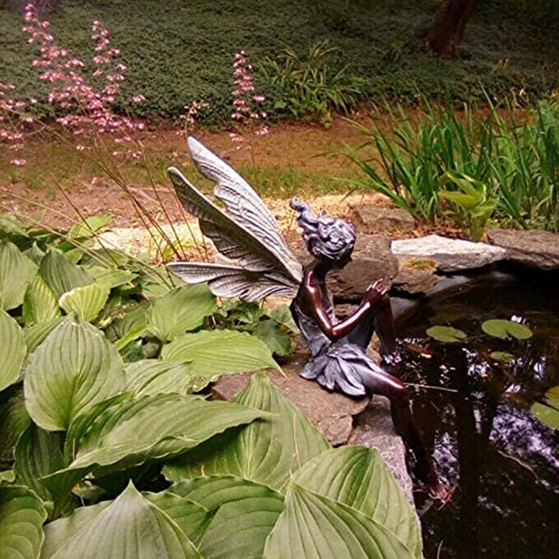 Sitting Fairy Statue with Detailed Wings | Resin Garden Ornaments for a Wall, Ledge or Table Edge | Two Finishes, No Fixings