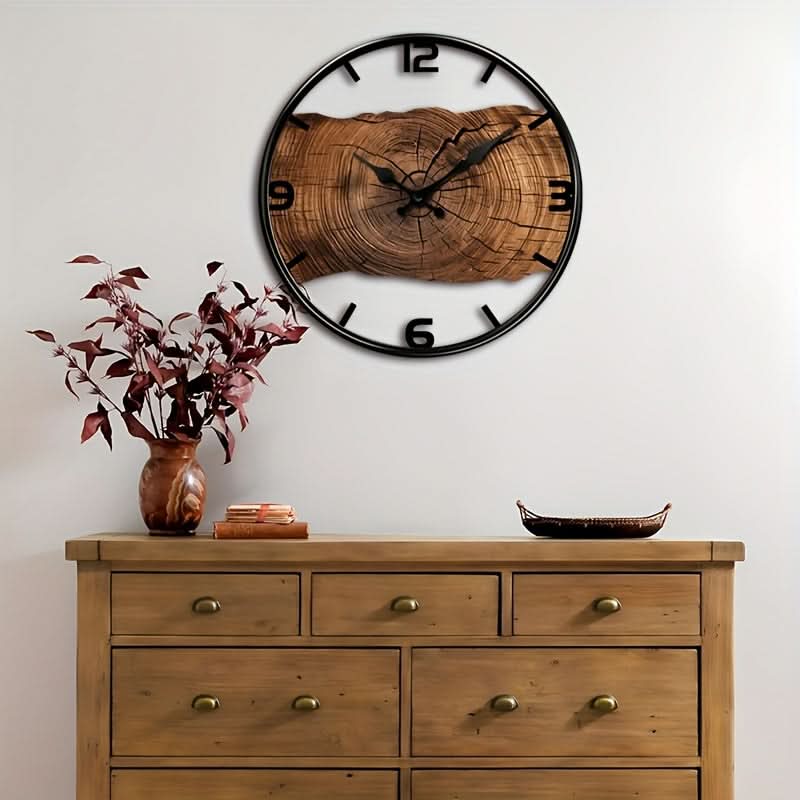 Round Carved Wooden Wall Clock | Silent Non-Ticking Movement | Rustic Farmhouse Décor for Living Room & Kitchen