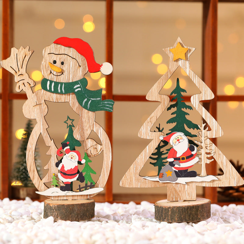 Wooden Christmas Ornaments with a Santa and Evergreen Tree Design | Four Styles to Hang | Mantel and Table Decorations
