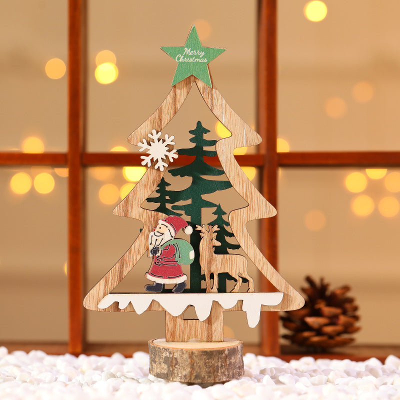 Wooden Christmas Ornaments with a Santa and Evergreen Tree Design | Four Styles to Hang | Mantel and Table Decorations