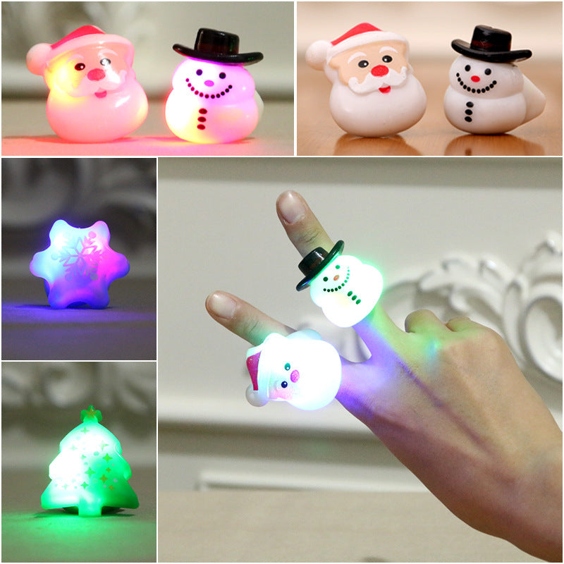 Light Up Christmas Finger Rings in Santa, Snowman and Star Designs | Mini Glowing Party Favors | Colorful Stocking Filler